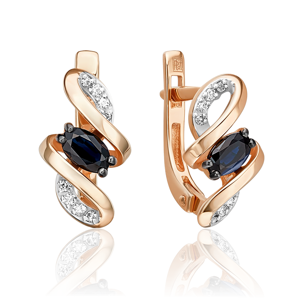 Серьги с английским замком из красного золота с сапфиром и бриллиантами 02-0973-00-105-1110-30
