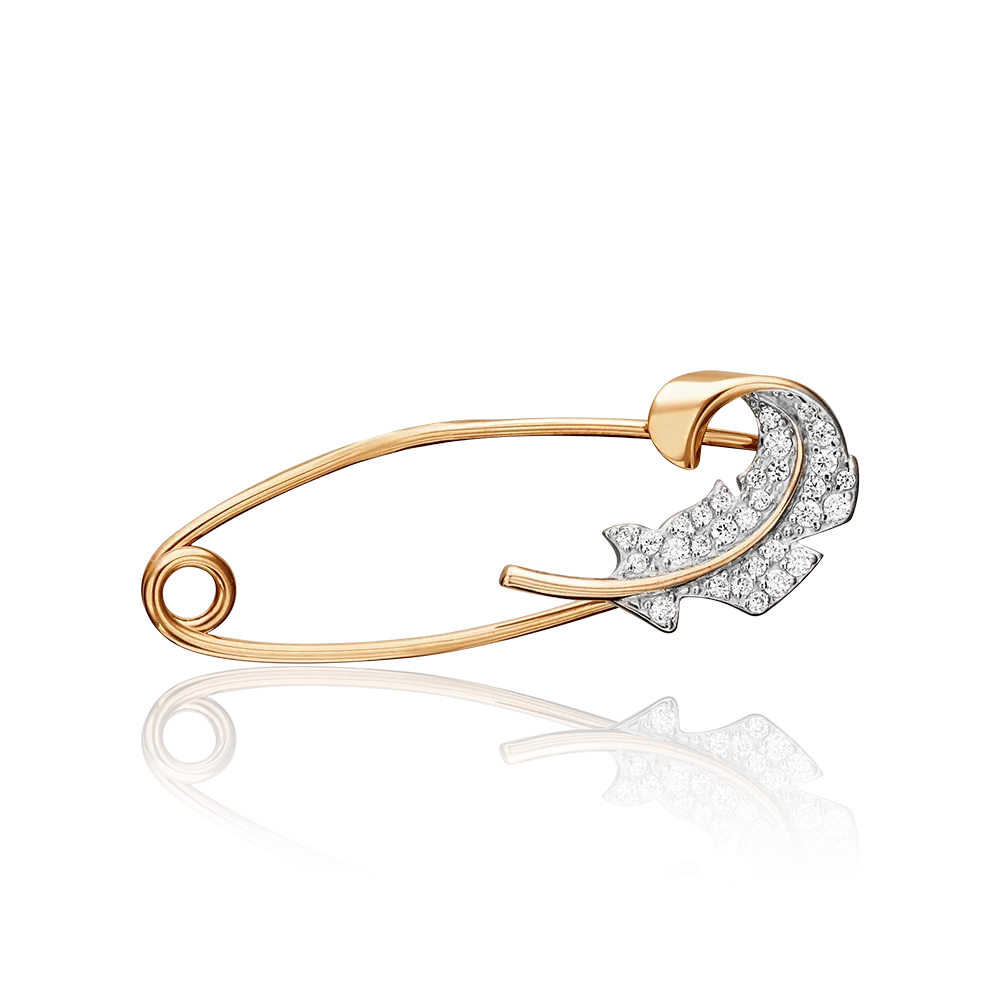 Брошь-булавка «Перо» из красного золота с фианитами 04-0117-00-401-1110-24