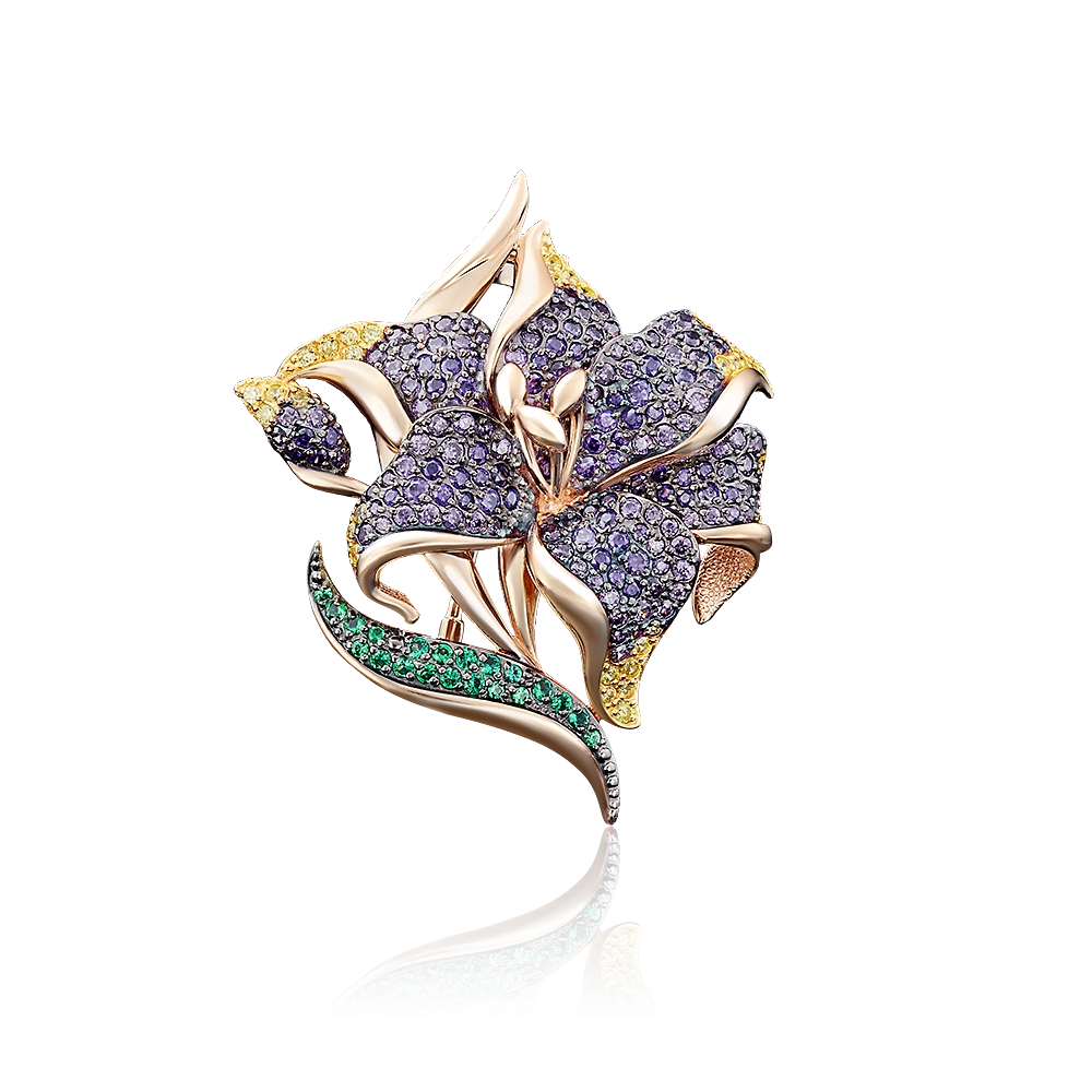 Брошь «Лилия» из красного золота с фианитами 04-0133-00-404-1110-53