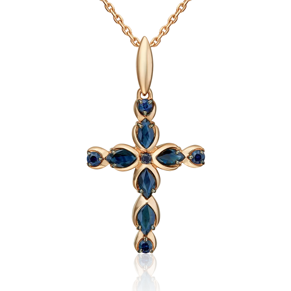 Декоративный крест из красного золота с сапфирами 03-3617-00-102-1110
