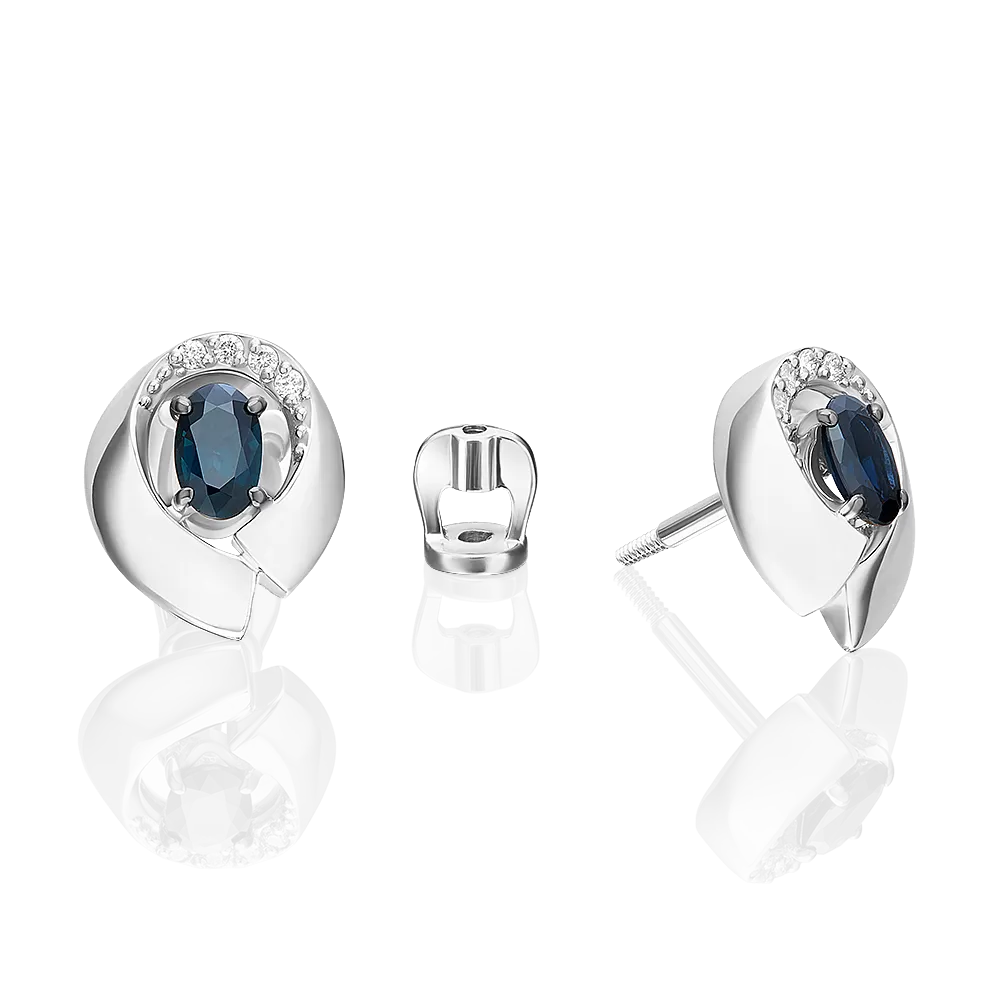 Серьги-пусеты из белого золота с сапфиром и бриллиантами 02-5245-00-105-1120