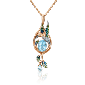 Подвеска «Колибри» из красного золота с топазами, натуральными топазами white и эмалью 03-3108-00-201-1110-57