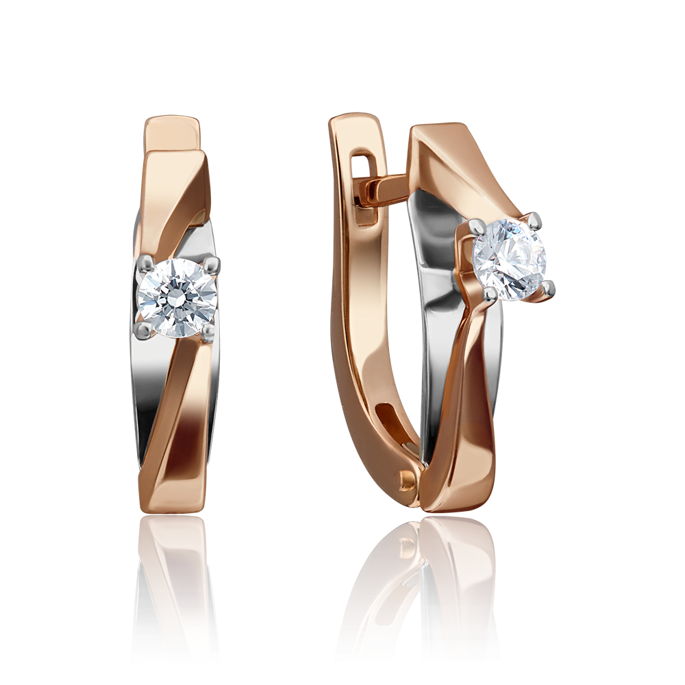 Серьги с английским замком из комбинированного золота с бриллиантом 02-4292-00-101-1111