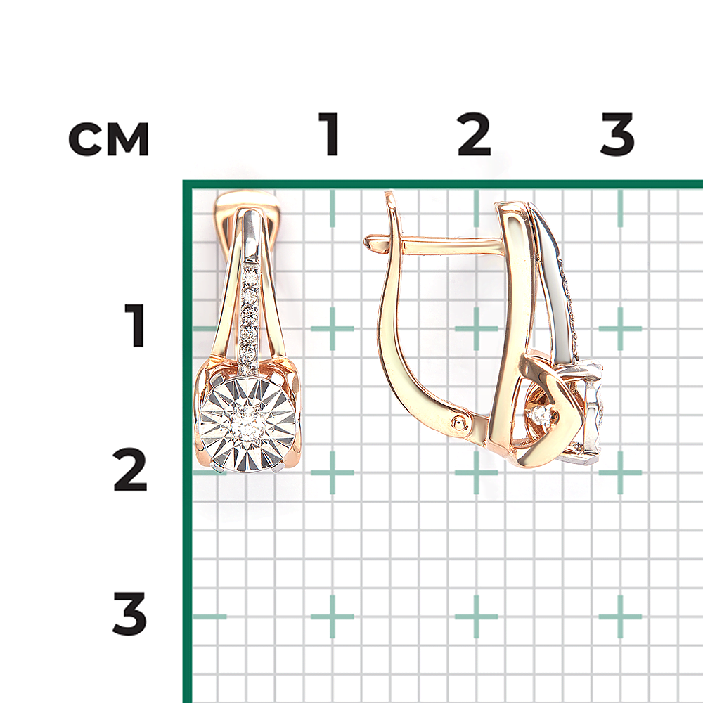 Серьги с английским замком из комбинированного золота с бриллиантами 02-5250-00-101-1111
