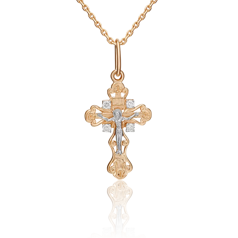 Православный крест из комбинированного золота с бриллиантами 03-0369-00-101-1111-30