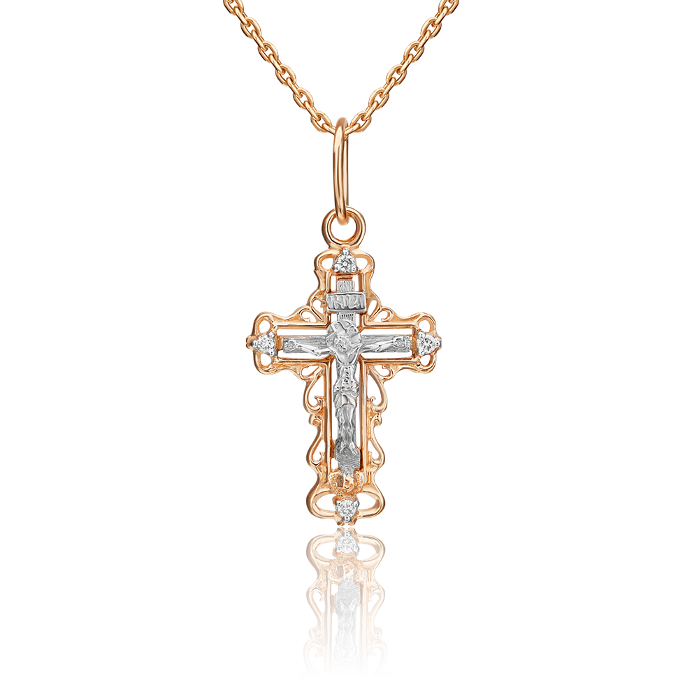 Православный крест из комбинированного золота с бриллиантами 03-0377-00-101-1111-30