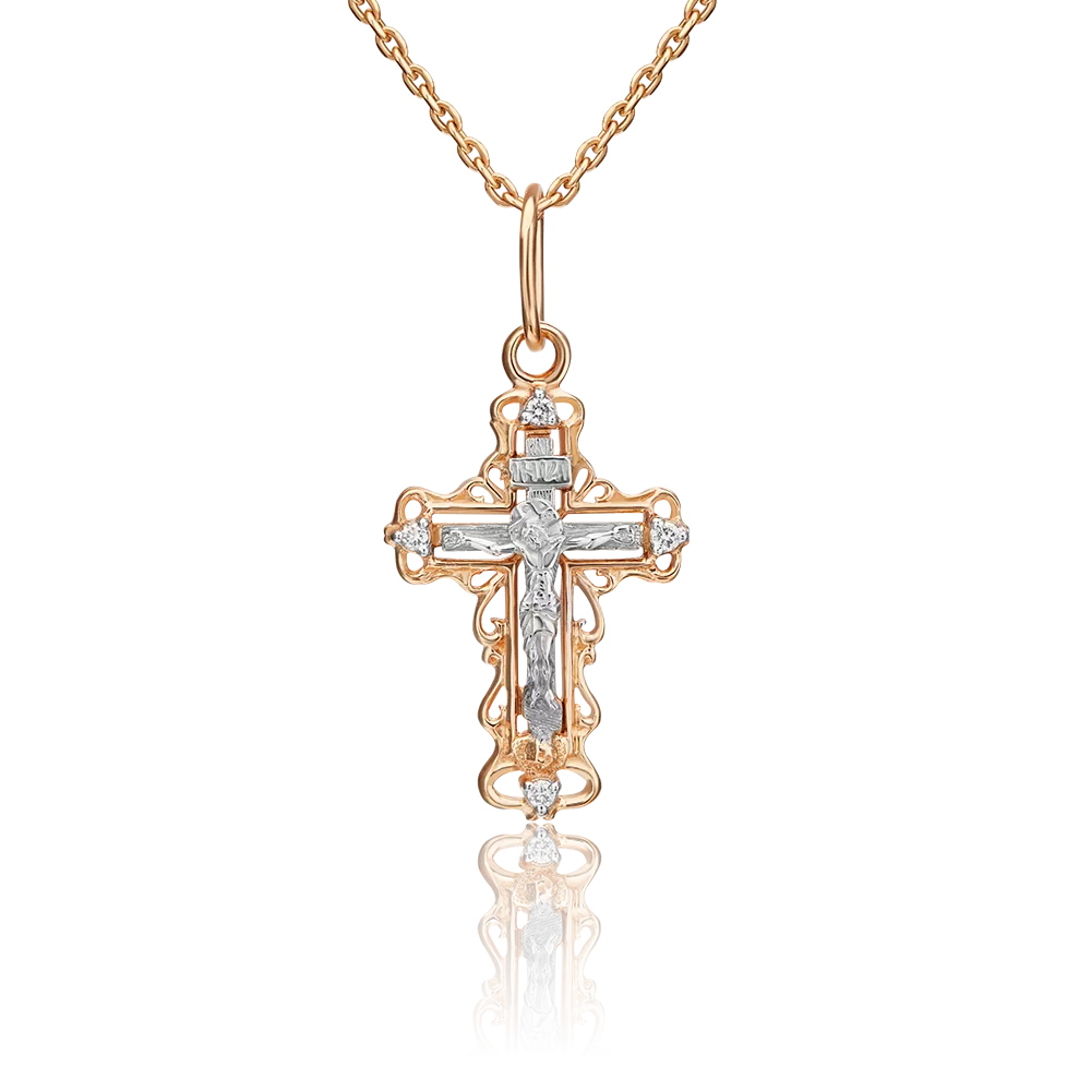 Православный крест из комбинированного золота с бриллиантами 03-0377-00-101-1111-30
