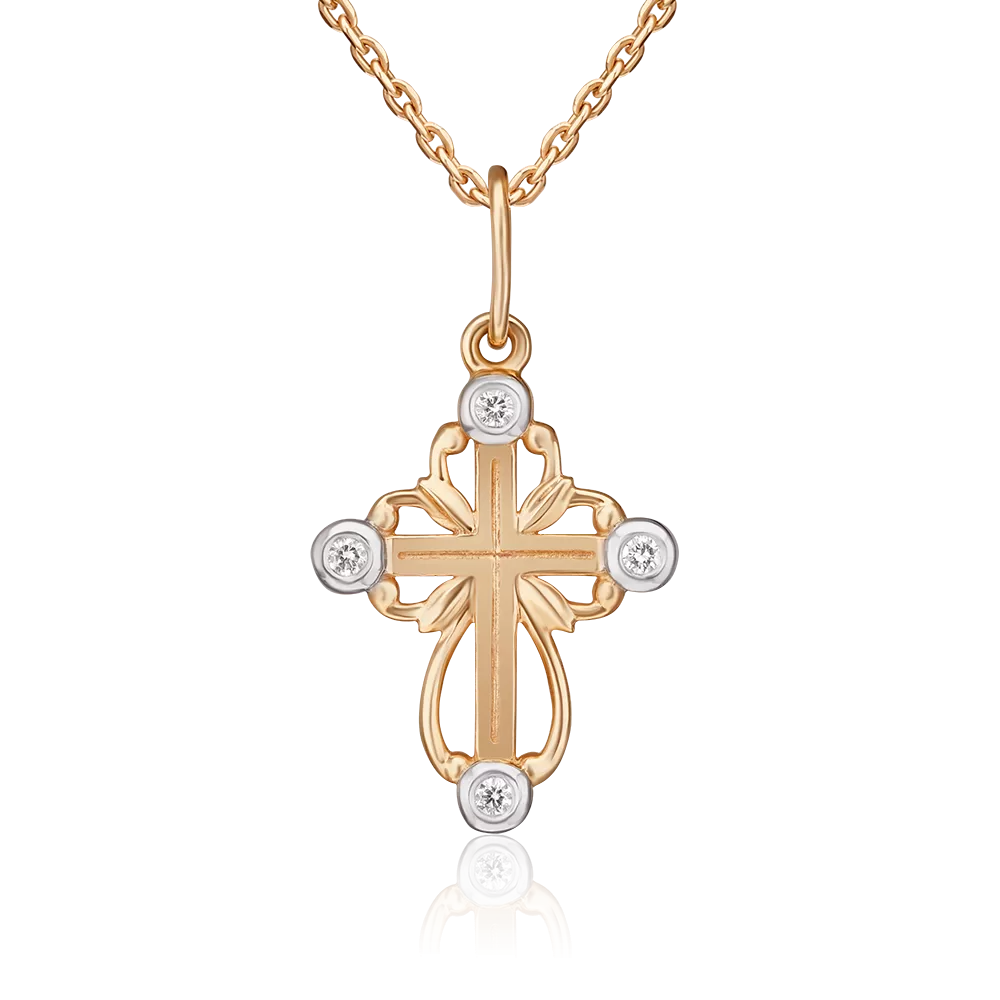 Декоративный крест из красного золота с бриллиантами 03-0386-00-101-1110-30