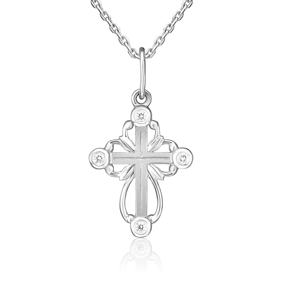 Декоративный крест из белого золота с бриллиантами 03-0387-00-101-1120-30