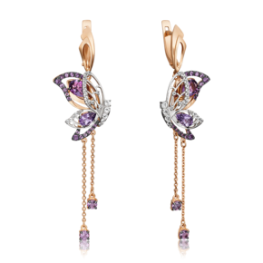 Серьги «Изящные бабочки» с английским замком из комбинированного золота с аметистами и натуральными топазами white 02-4571-00-225-1111-46