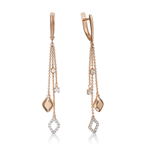 Серьги с английским замком из красного золота с фианитами 02-4311-00-501-1110-38