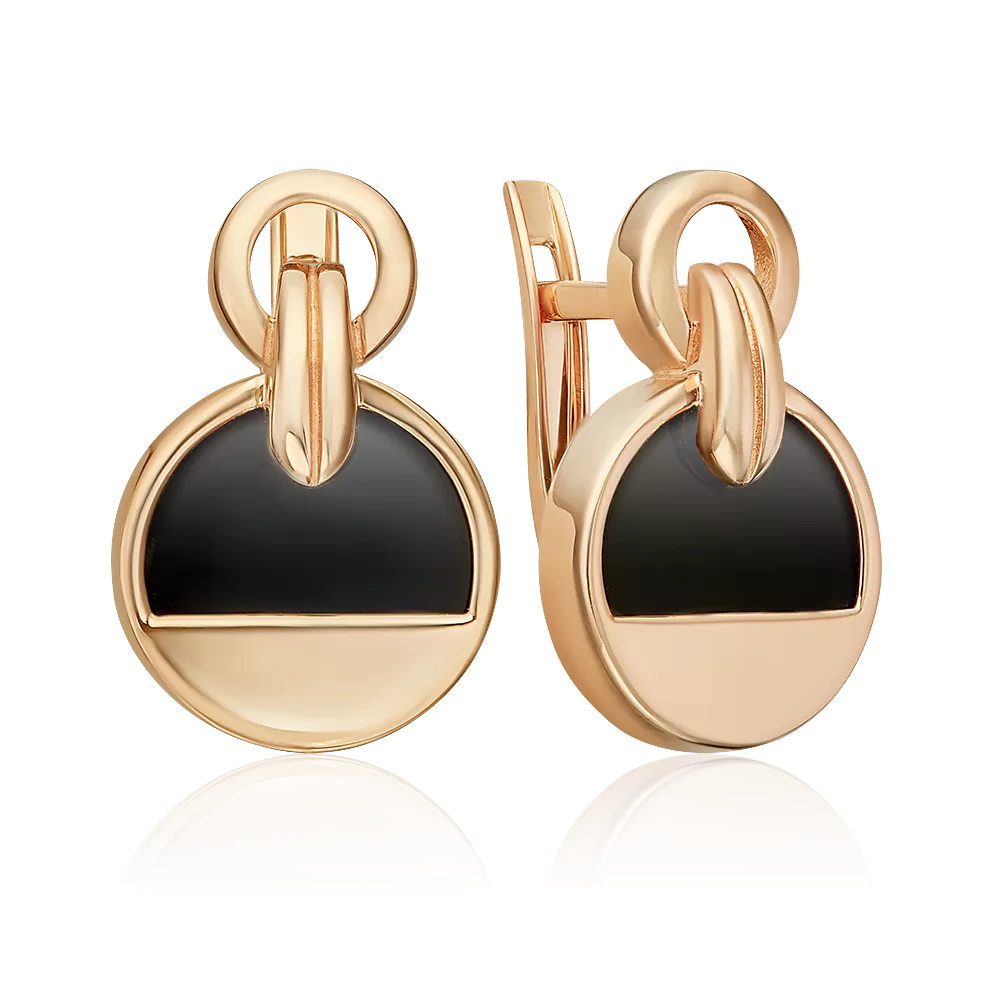 Серьги с английским замком из красного золота с ониксом 02-5464-00-281-1110