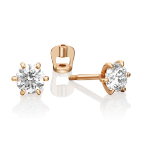 Серьги-пусеты из красного золота с бриллиантом