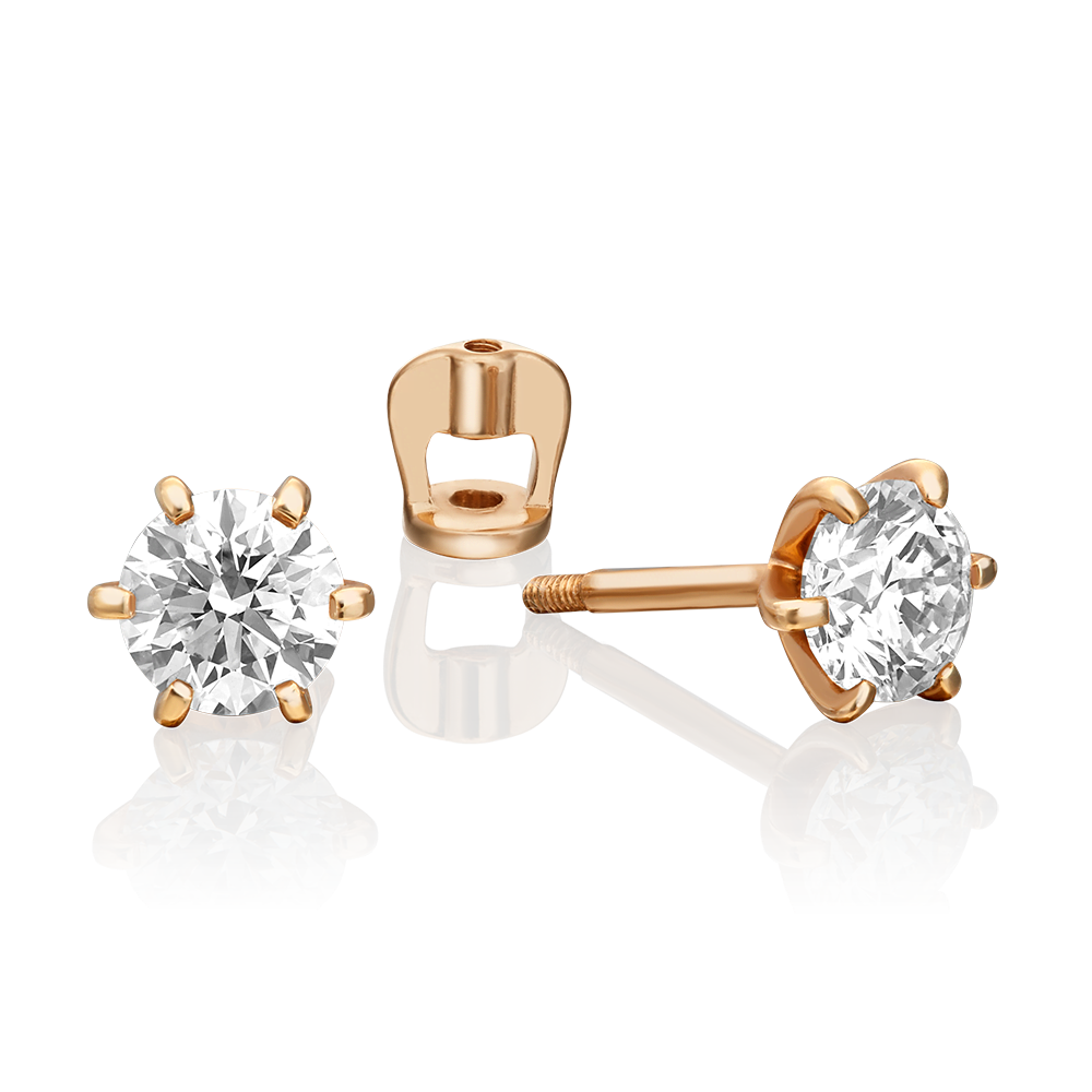 Серьги-пусеты из красного золота с бриллиантом 02-0293-00-101-1110-30