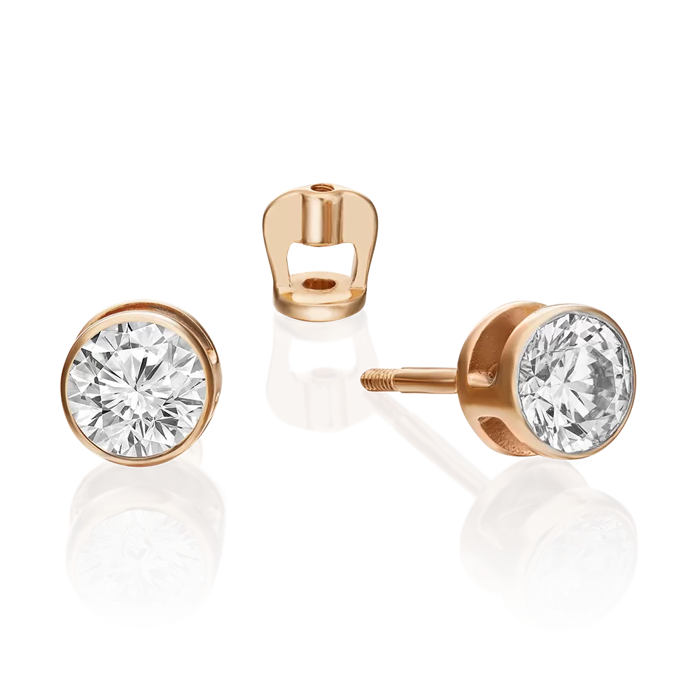 Серьги-пусеты из красного золота с бриллиантом 02-0295-00-101-1110-30