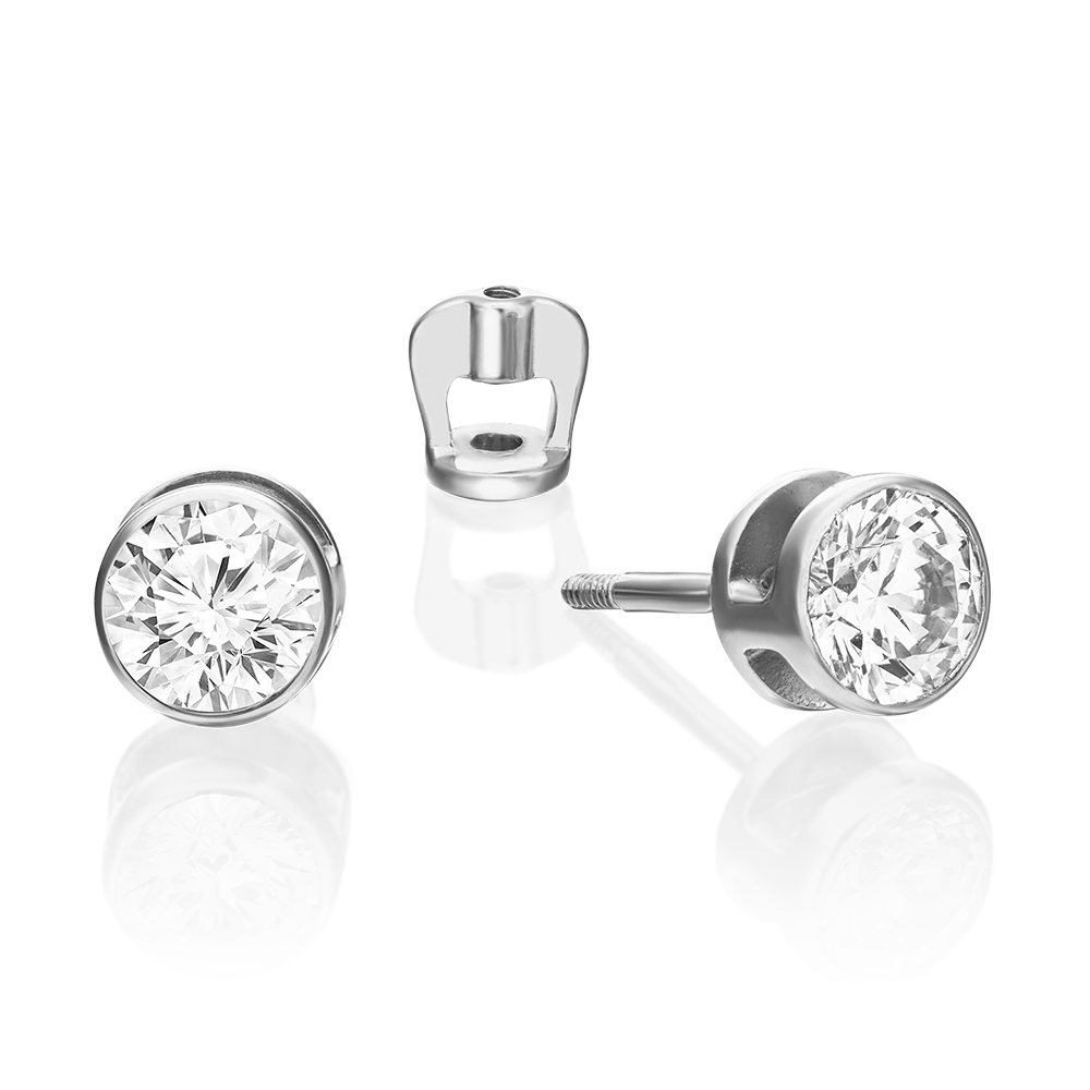 Серьги-пусеты из белого золота с бриллиантом 02-0296-00-101-1120-30