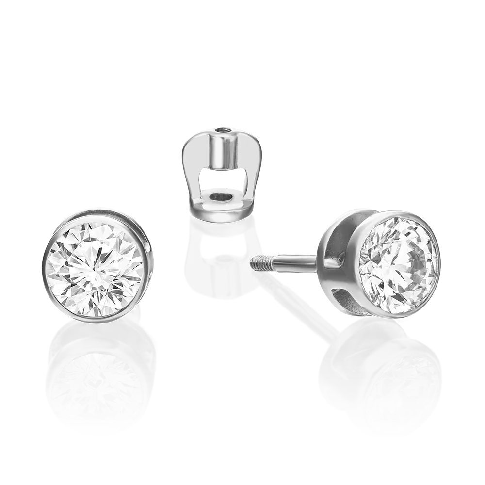 Серьги-пусеты из белого золота с бриллиантом 02-0296-00-101-1120-30