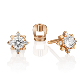 Серьги-пусеты из красного золота с бриллиантами