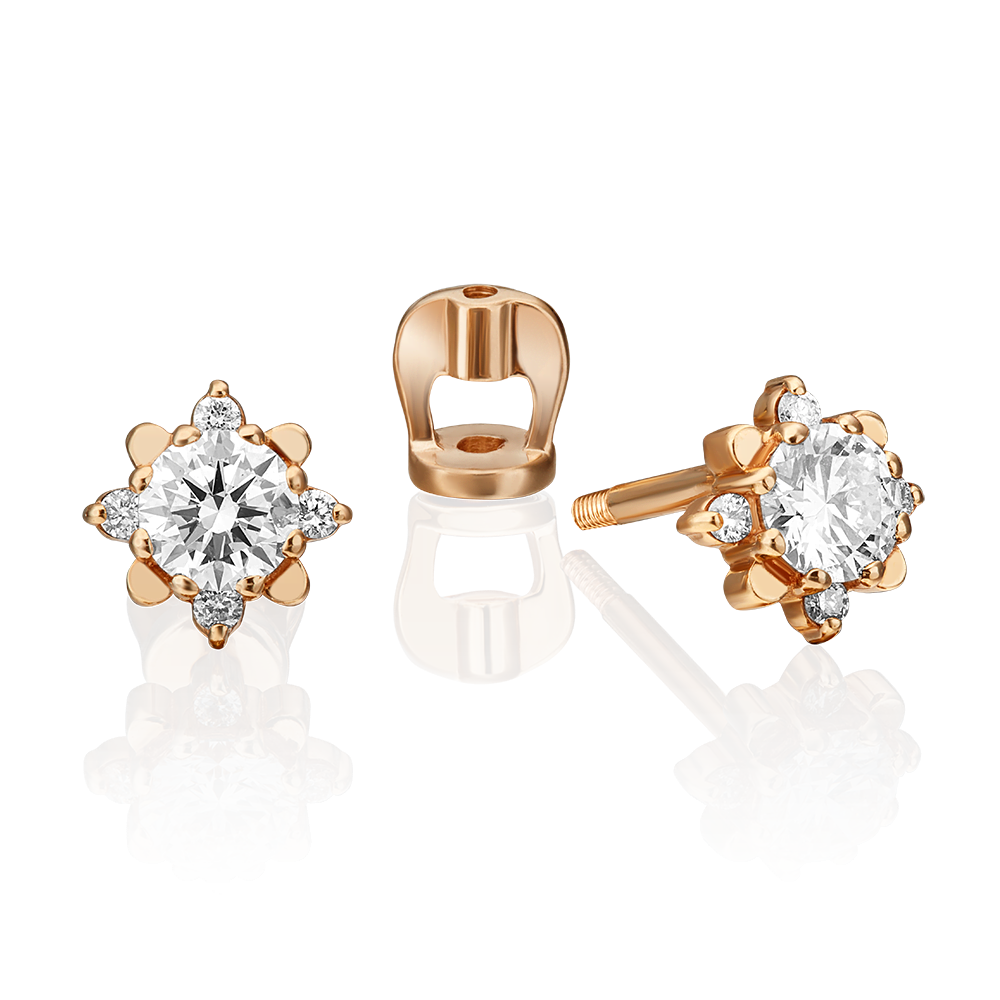 Серьги-пусеты из красного золота с бриллиантами 02-0297-00-101-1110-30