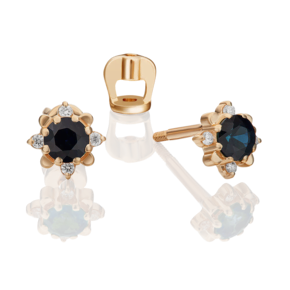 Серьги-пусеты из красного золота с сапфиром и бриллиантами