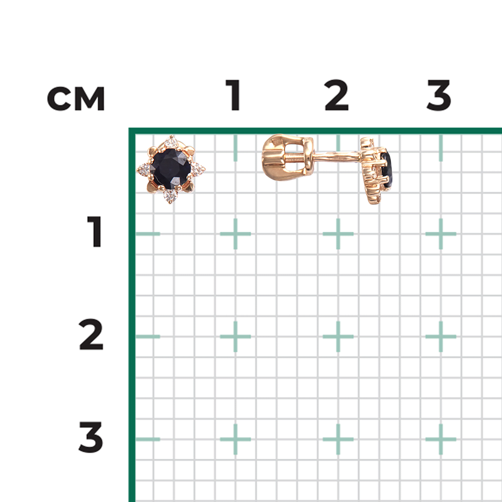 Серьги-пусеты из красного золота с сапфиром и бриллиантами 02-0297-00-105-1110-30