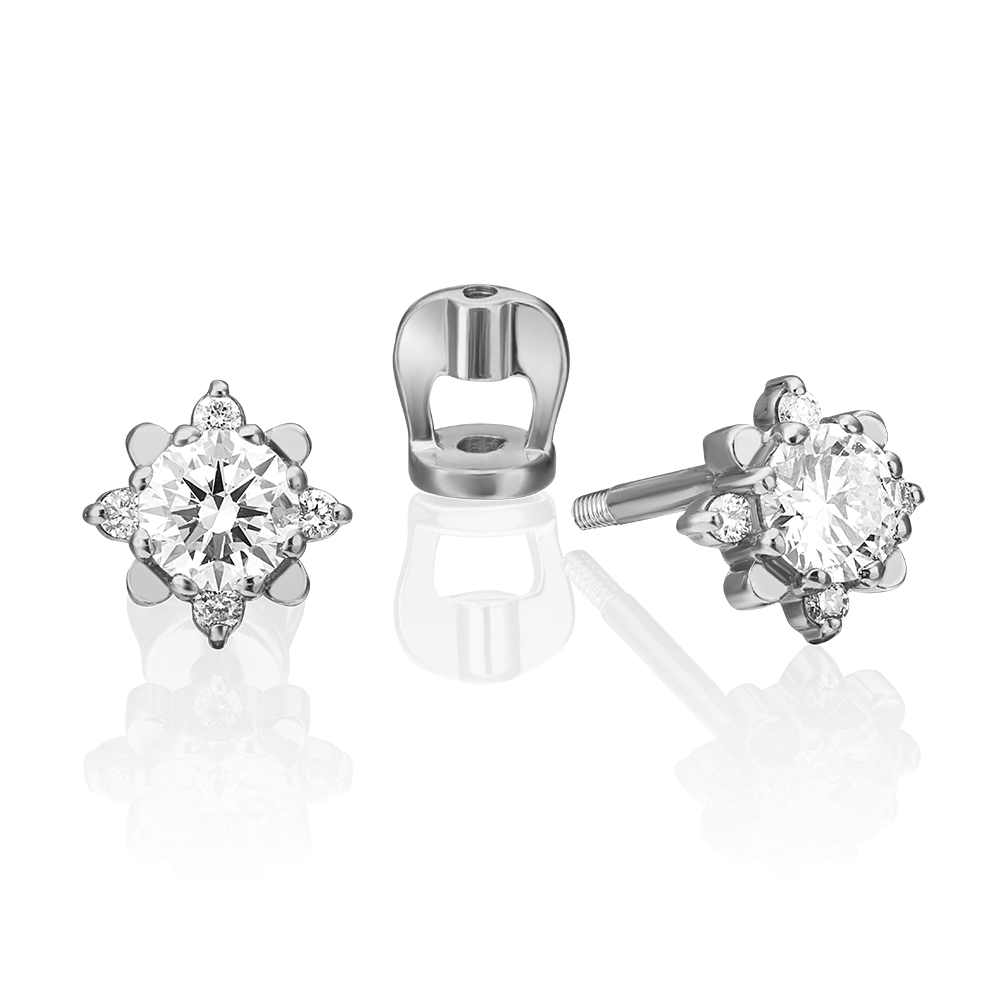 Серьги-пусеты из белого золота с бриллиантами 02-0298-00-101-1120-30