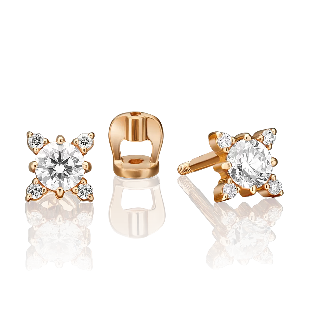 Серьги-пусеты из красного золота с бриллиантами 02-0299-00-101-1110-30