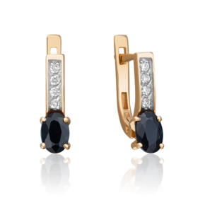 Серьги с английским замком из красного золота с сапфиром и бриллиантами 02-0303-00-105-1110-30