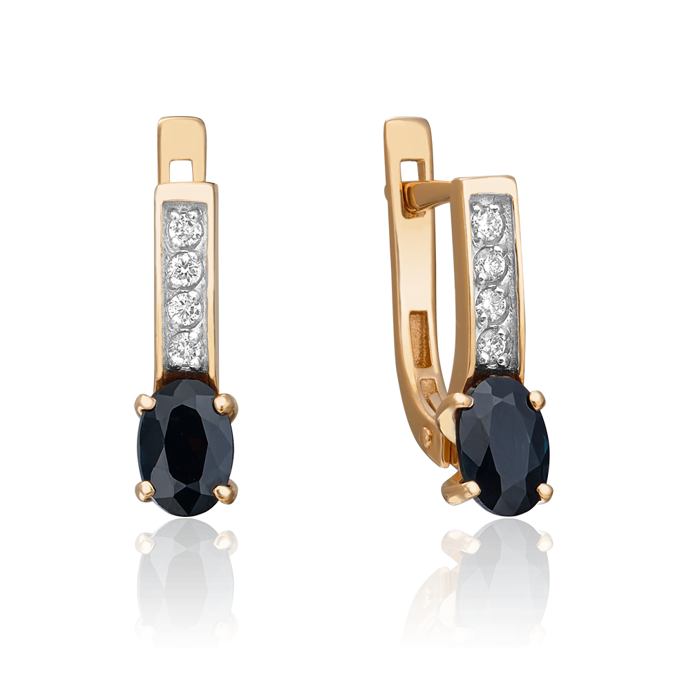 Серьги с английским замком из красного золота с сапфиром и бриллиантами 02-0303-00-105-1110-30