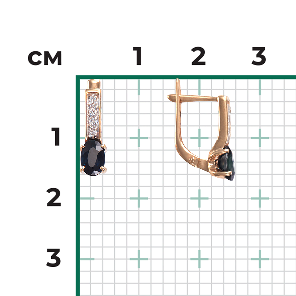 Серьги с английским замком из красного золота с сапфиром и бриллиантами 02-0303-00-105-1110-30