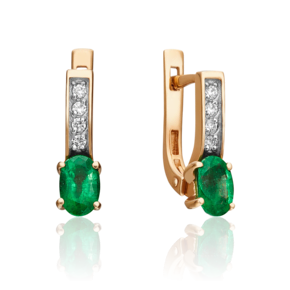 Серьги с английским замком из красного золота с изумрудом и бриллиантами 02-0303-00-106-1110-30