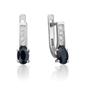 Серьги с английским замком из белого золота с сапфиром и бриллиантами 02-0304-00-105-1120-30