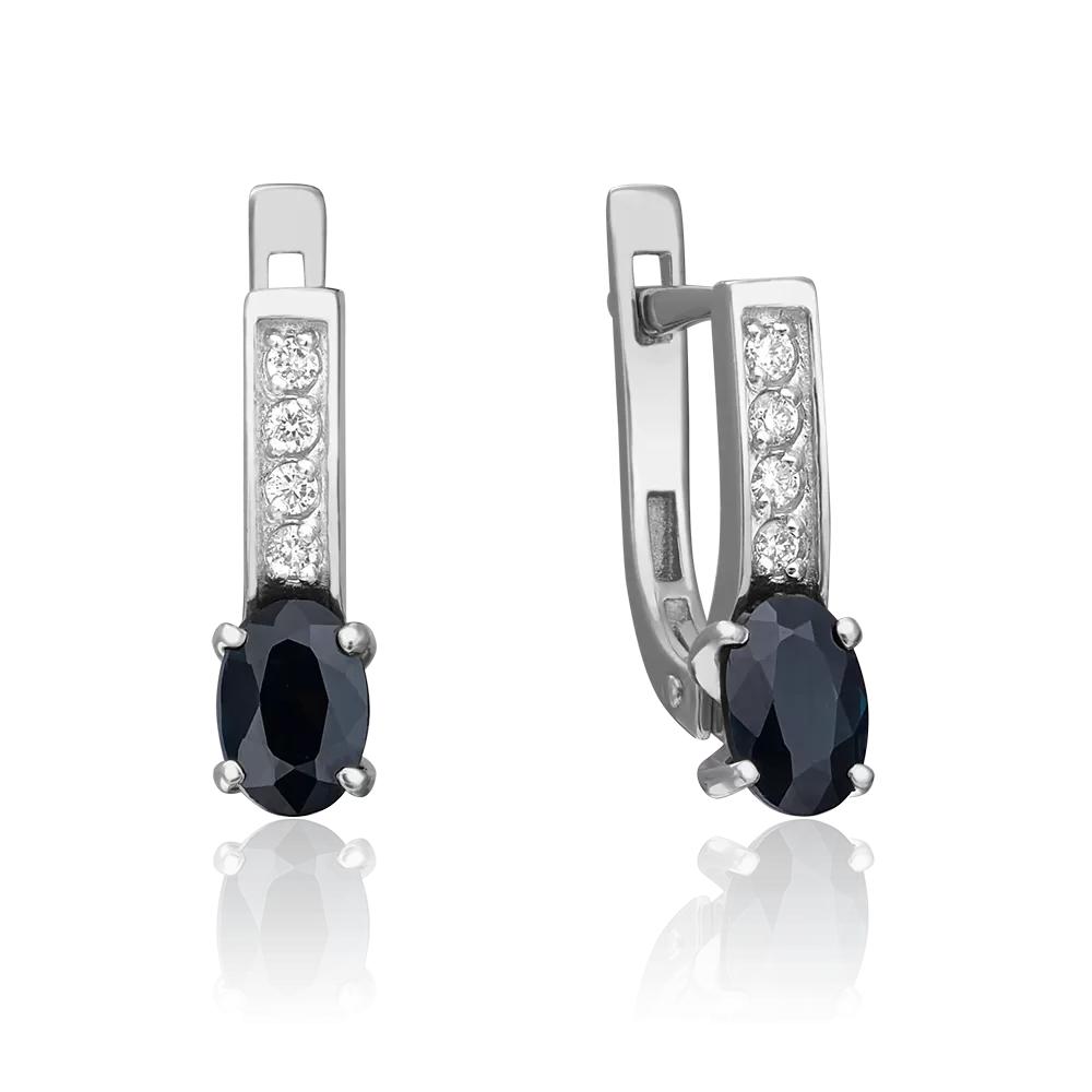 Серьги с английским замком из белого золота с сапфиром и бриллиантами 02-0304-00-105-1120-30