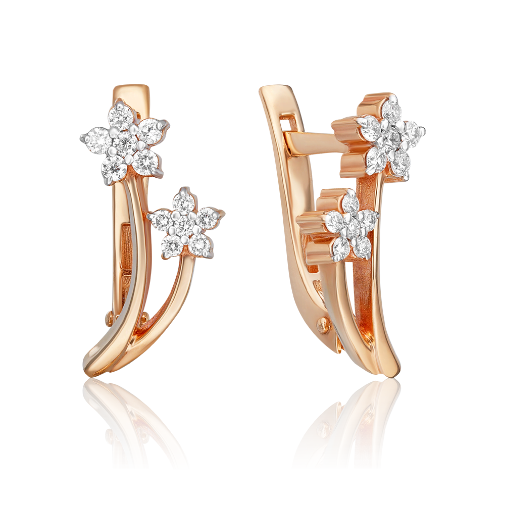 Серьги с английским замком из красного золота с бриллиантами 02-0305-00-101-1110-30