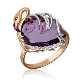 Кольцо «Фламинго» из красного золота с аметистом, натуральными топазами white и эмалью 01-5287-00-225-1110-46