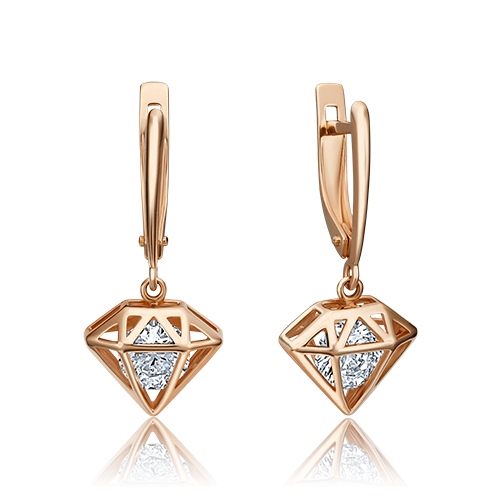 Серьги «Бриллианты» с английским замком из красного золота с фианитом 02-4511-00-501-1110-38