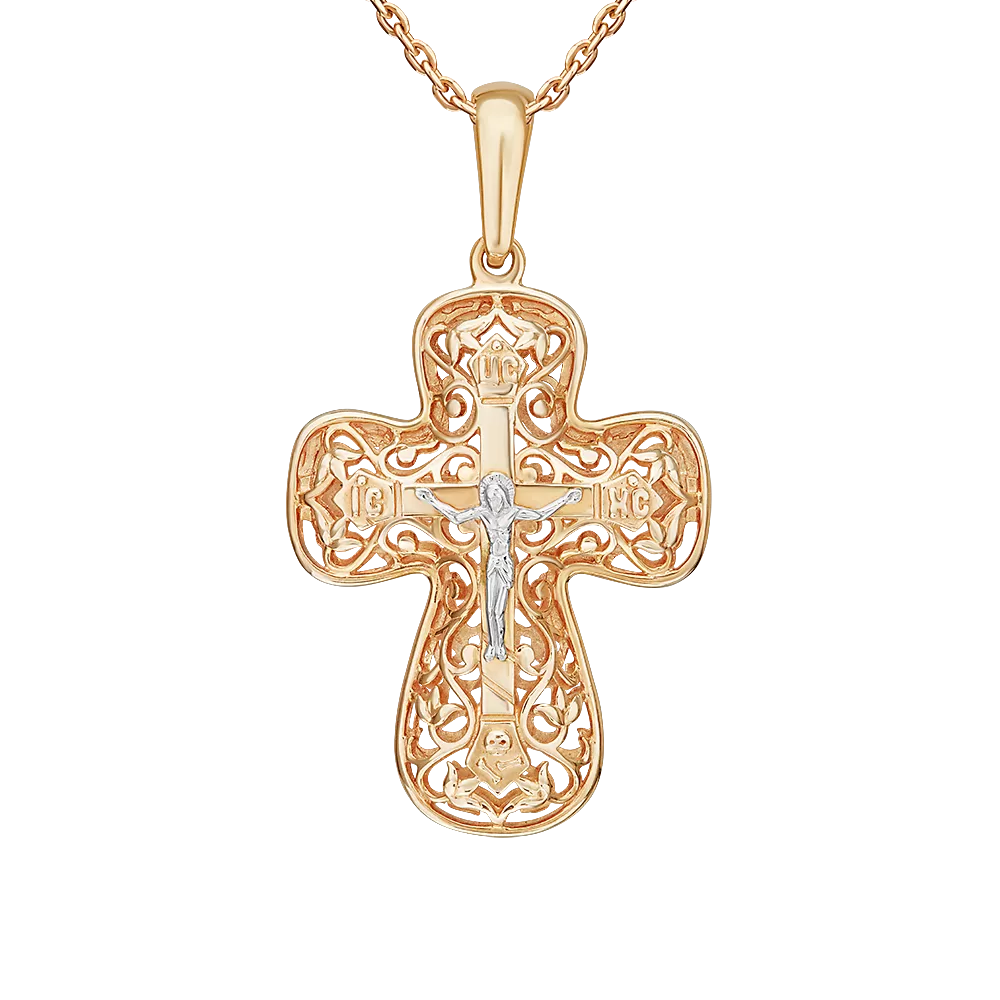 Православный крест из комбинированного золота 03-2316-00-000-1111-02