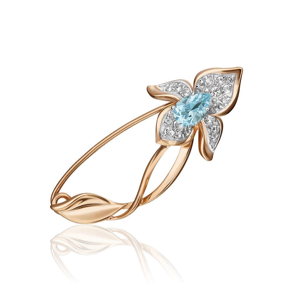 Брошь-булавка «Орхидея» из красного золота с топазом и натуральными топазами white 04-0243-00-201-1110-57