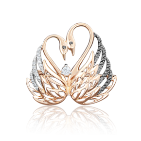 Брошь «Лебеди» из красного золота с фианитами 04-0131-00-403-1110-32