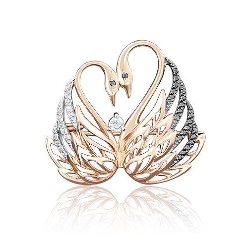 Брошь «Лебеди» из красного золота с фианитами 04-0131-00-403-1110-32