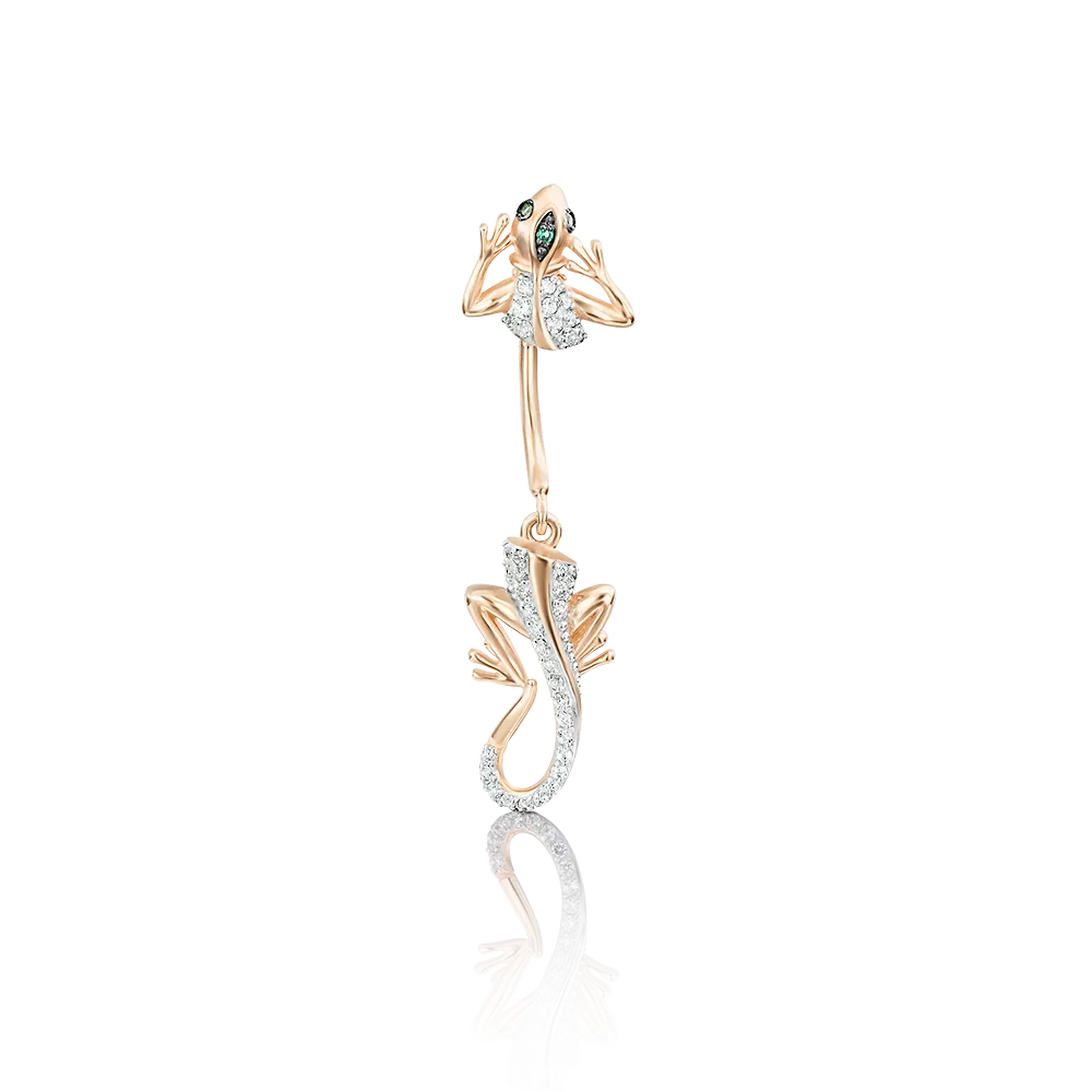 Пирсинг в пупок «Ящерица» из красного золота с фианитами 06-3321-00-404-1110-32