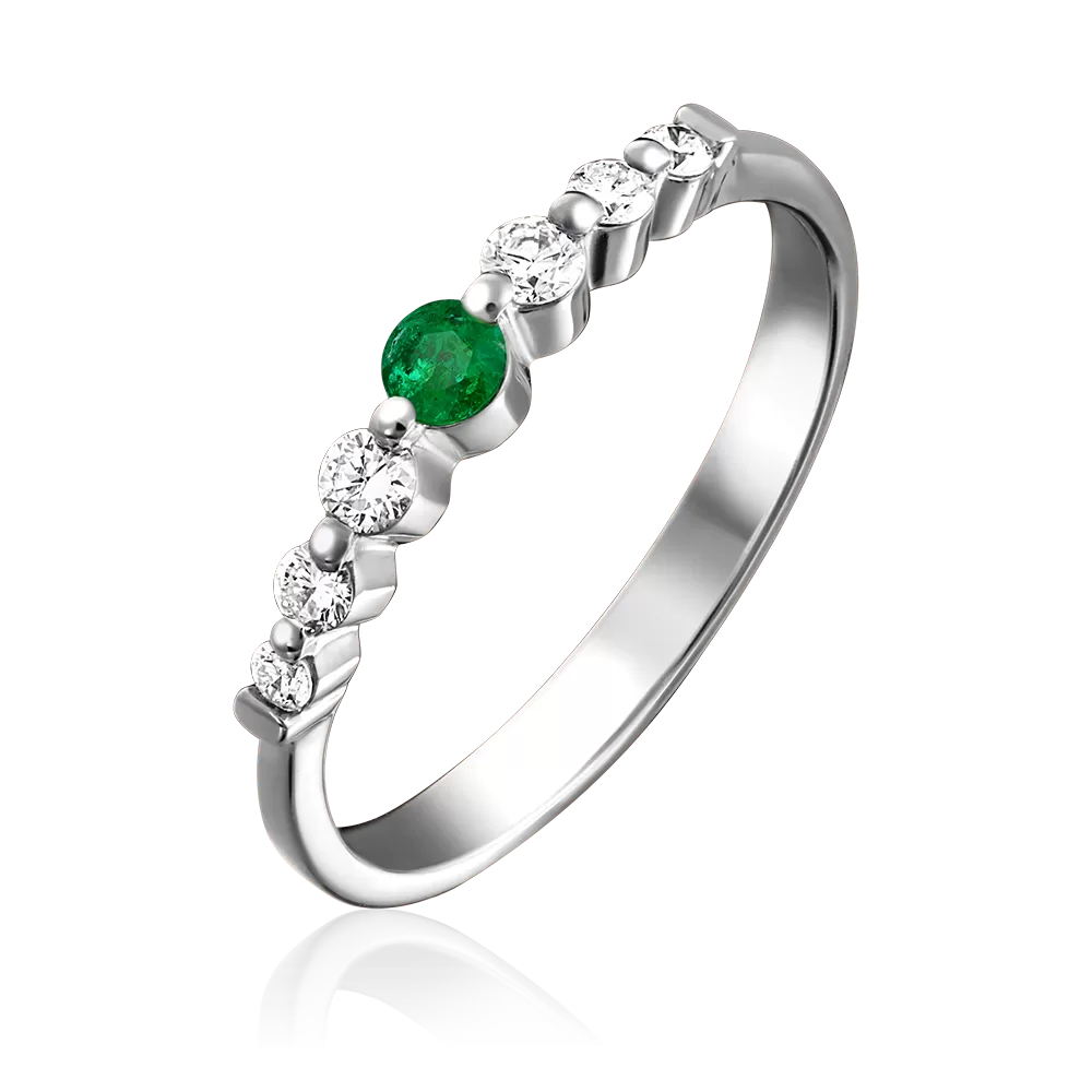 Кольцо из белого золота с изумрудом и бриллиантами 01-0613-00-106-1120-30