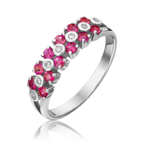 Кольцо из белого золота с рубинами и бриллиантами