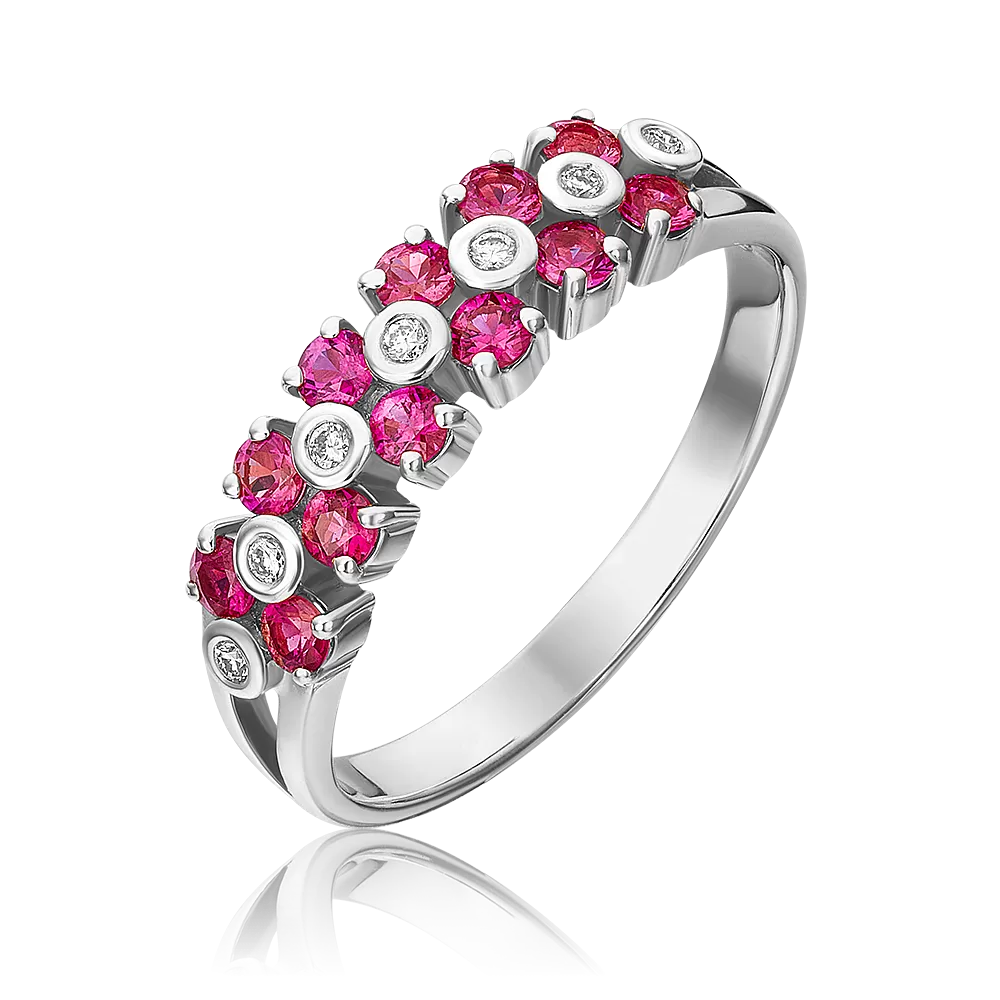 Кольцо из белого золота с рубинами и бриллиантами 01-0372-00-107-1120-30