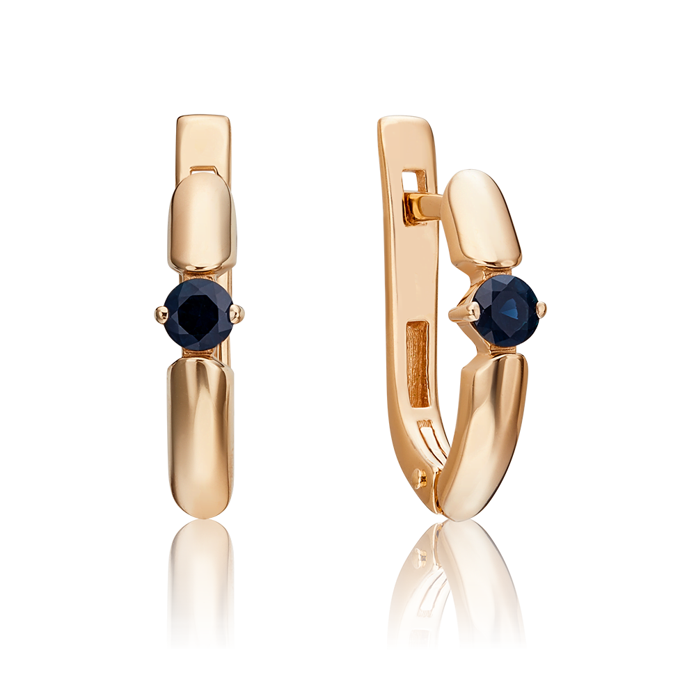 Серьги с английским замком из красного золота с сапфиром 02-0437-00-102-1110-30