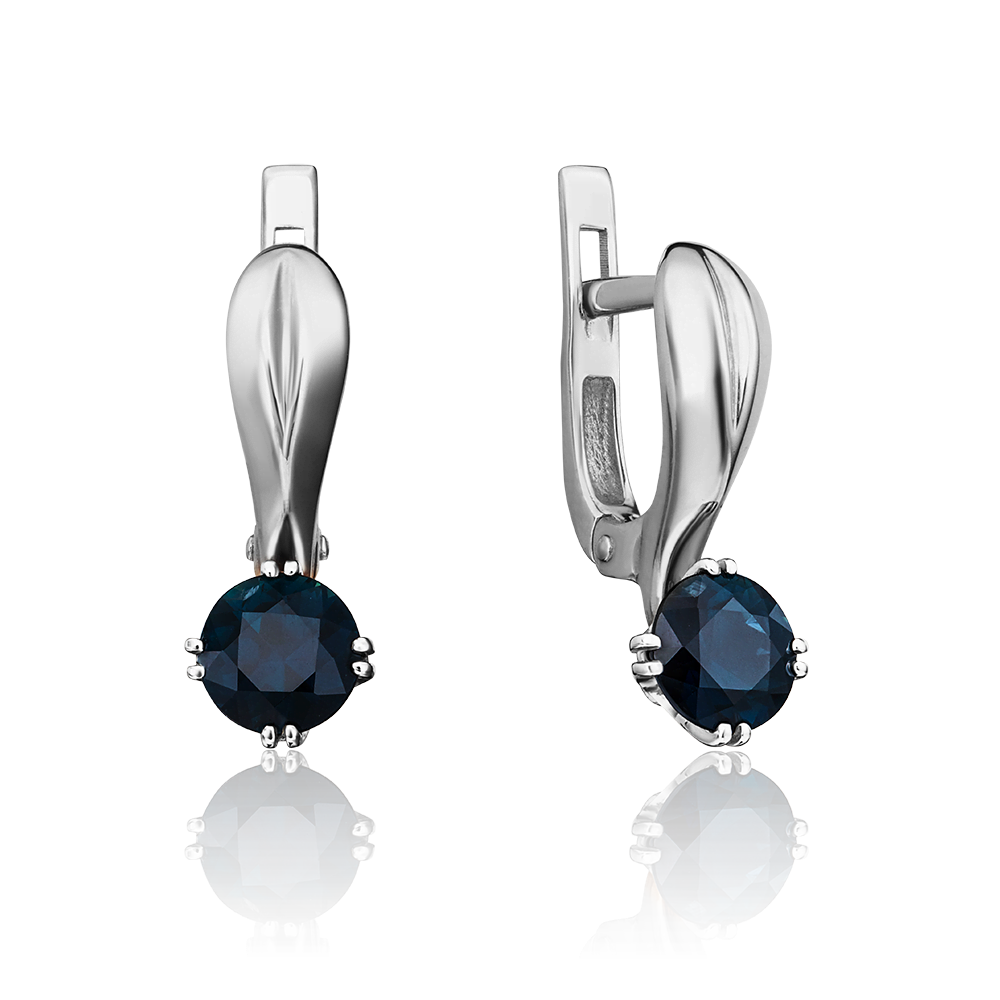 Серьги с английским замком из белого золота с сапфиром 02-0521-00-102-1120-30