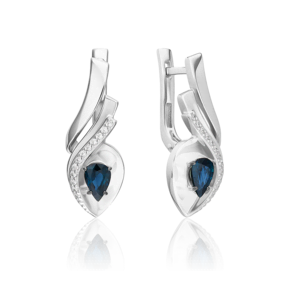 Серьги с английским замком из белого золота с сапфиром и бриллиантами 02-5240-00-105-1120