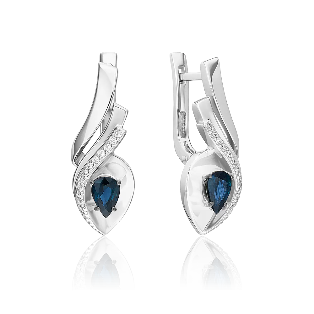 Серьги с английским замком из белого золота с сапфиром и бриллиантами 02-5240-00-105-1120