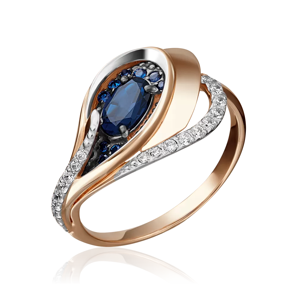 Кольцо из красного золота с сапфирами и бриллиантами 01-5150-00-105-1110-30