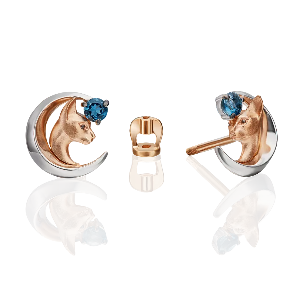 Серьги-пусеты «Тайна красоты» из комбинированного золота с топазом 02-4864-00-201-1111